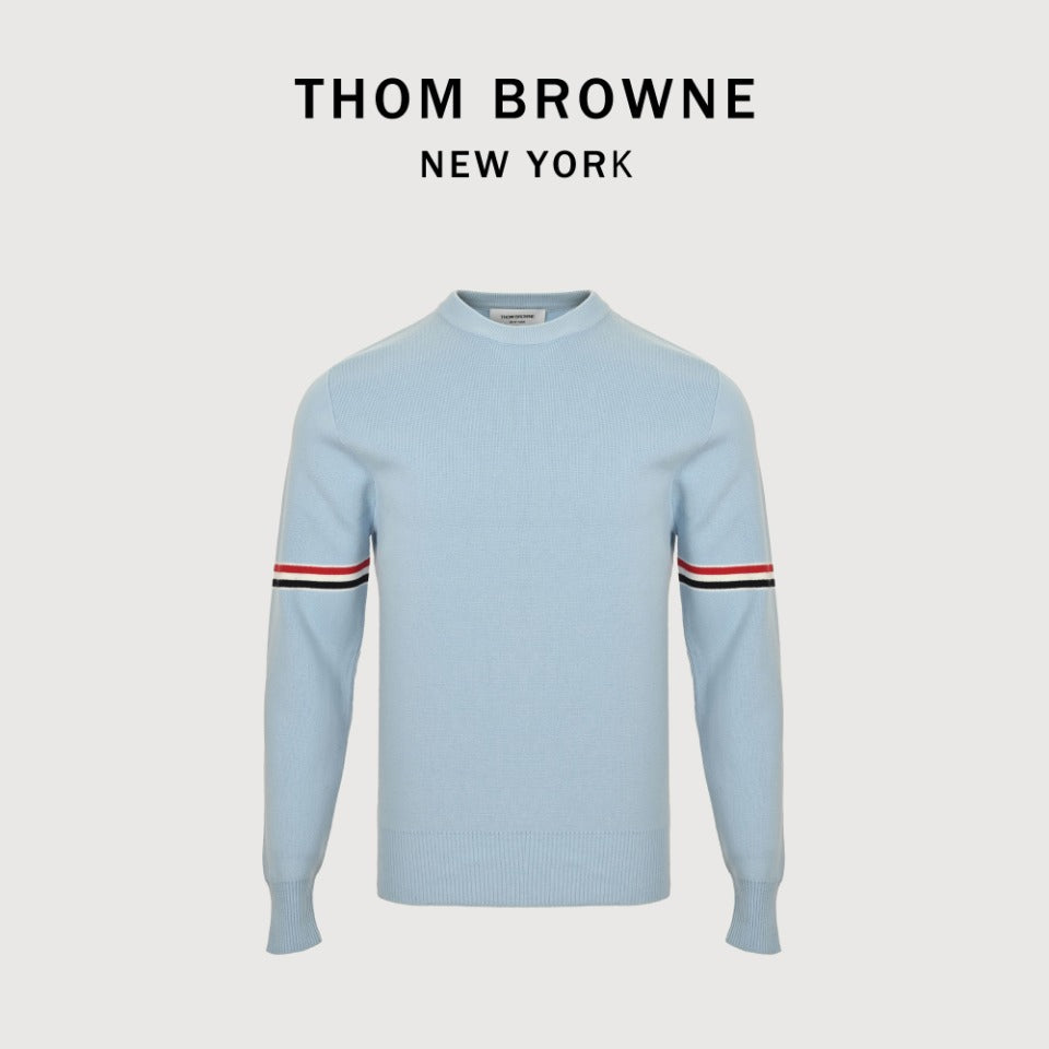 Thom Browne Light Blue Dual-Sleeve Stripe Crewneck Sweater