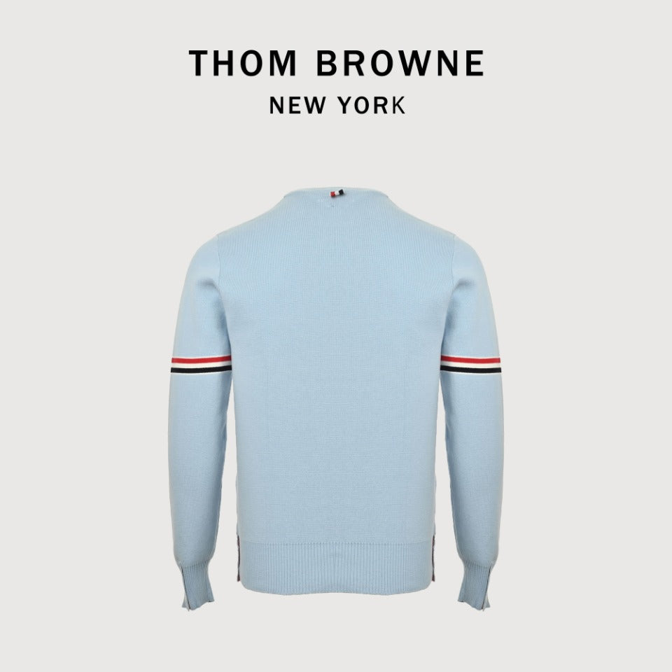 Thom Browne Light Blue Dual-Sleeve Stripe Crewneck Sweater