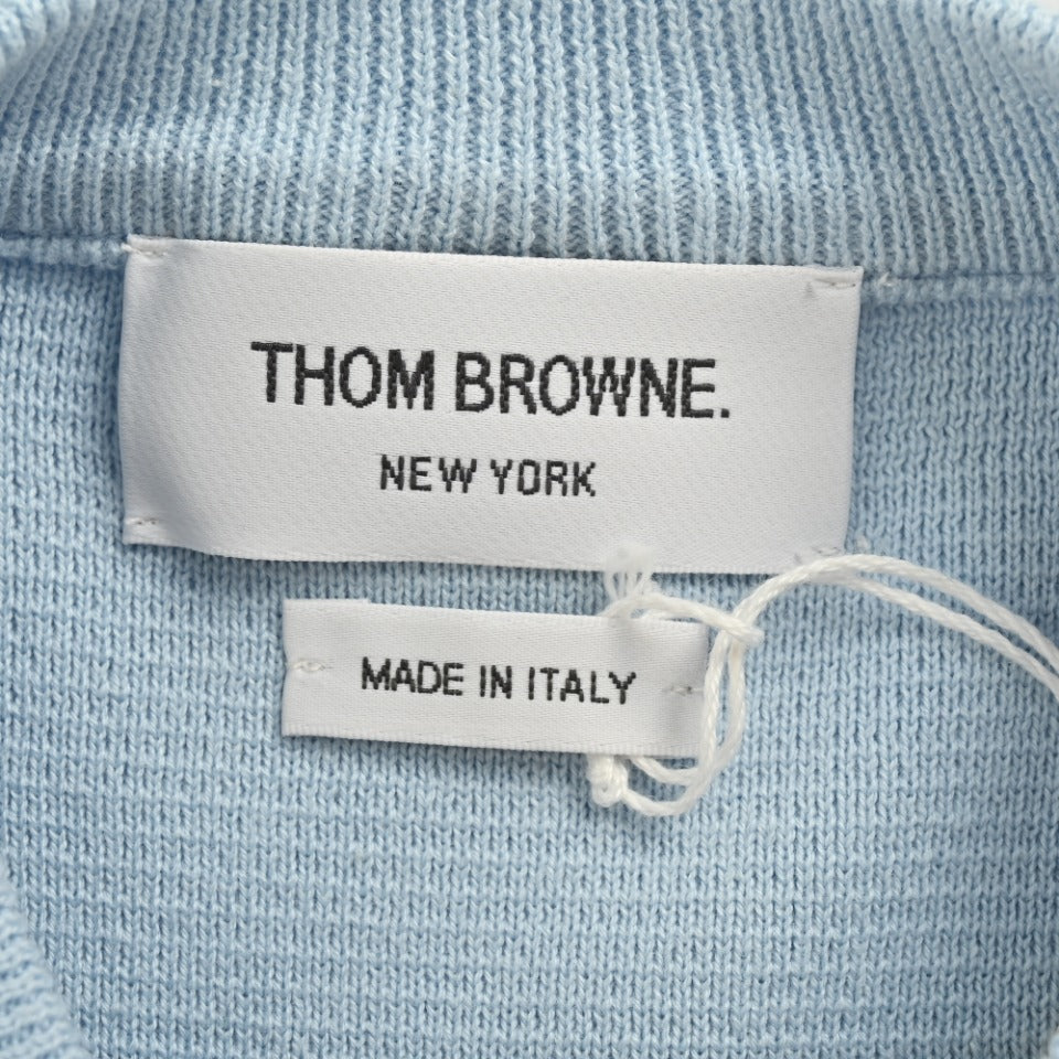 Thom Browne Light Blue Dual-Sleeve Stripe Crewneck Sweater