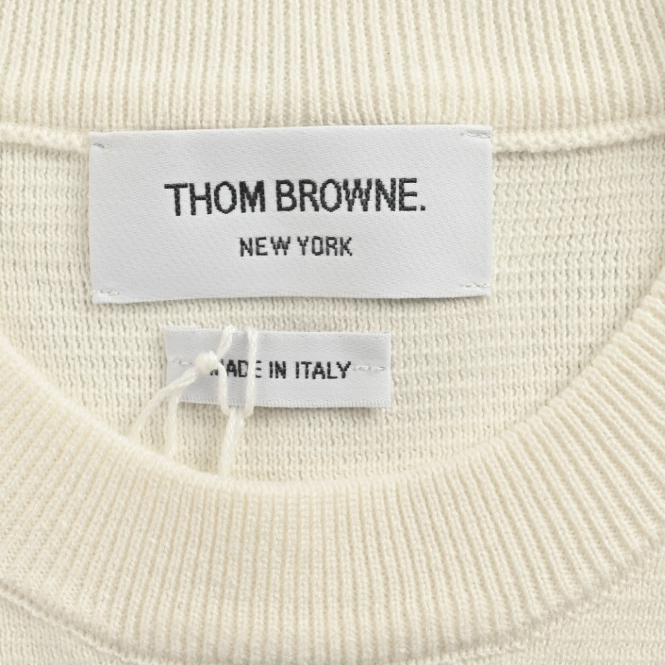 Thom Browne Cream Dual-Sleeve Stripe Crewneck Sweater