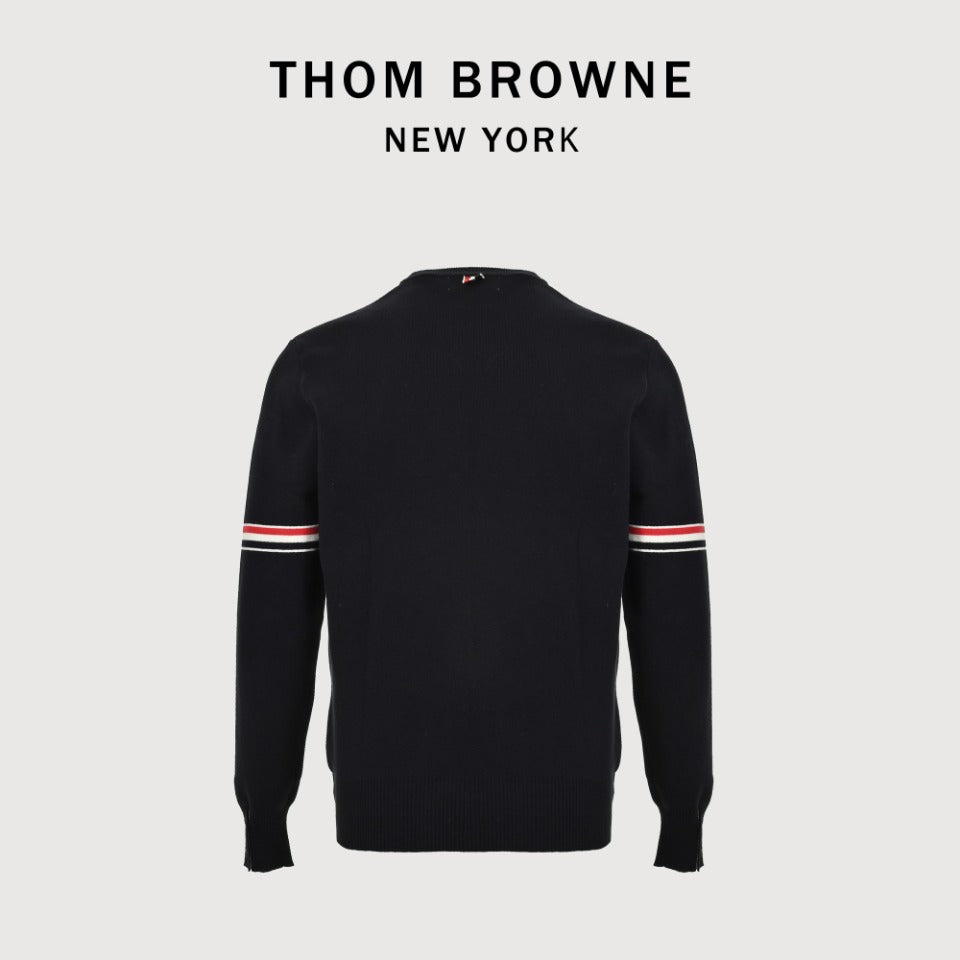 Thom Browne Black Dual-Sleeve Stripe Crewneck Sweater