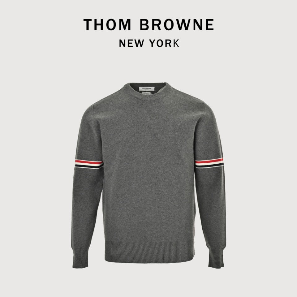 Thom Browne Dark Gray Dual-Sleeve Stripe Crewneck Sweater