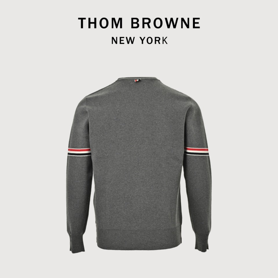 Thom Browne Dark Gray Dual-Sleeve Stripe Crewneck Sweater