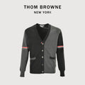 Thom Browne Black and Gray Dual-Sleeve Stripe V-Neck Cardigan