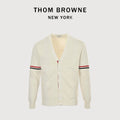 Thom Browne Cream Dual-Sleeve Stripe V-Neck Cardigan