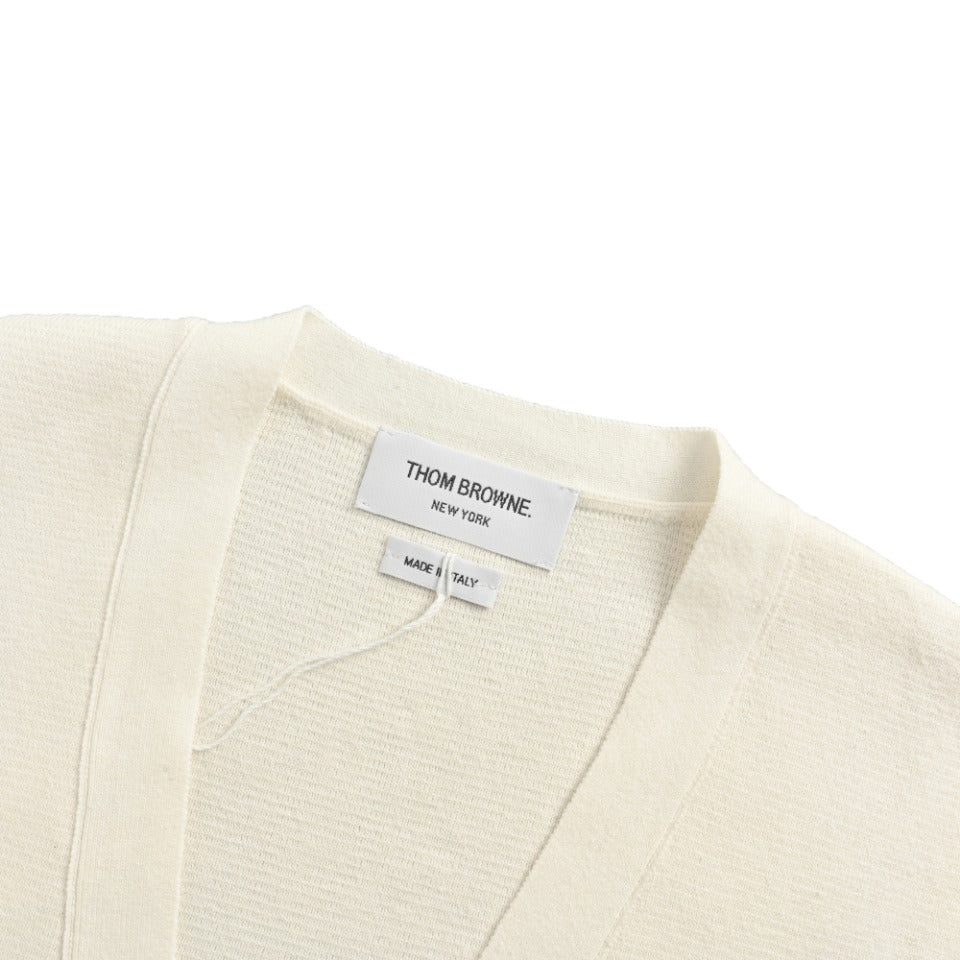Thom Browne Cream Dual-Sleeve Stripe V-Neck Cardigan