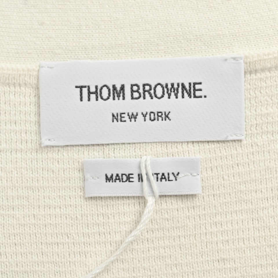 Thom Browne Cream Dual-Sleeve Stripe V-Neck Cardigan