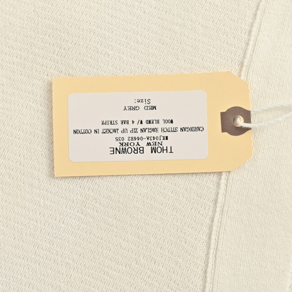 Thom Browne Cream Dual-Sleeve Stripe V-Neck Cardigan
