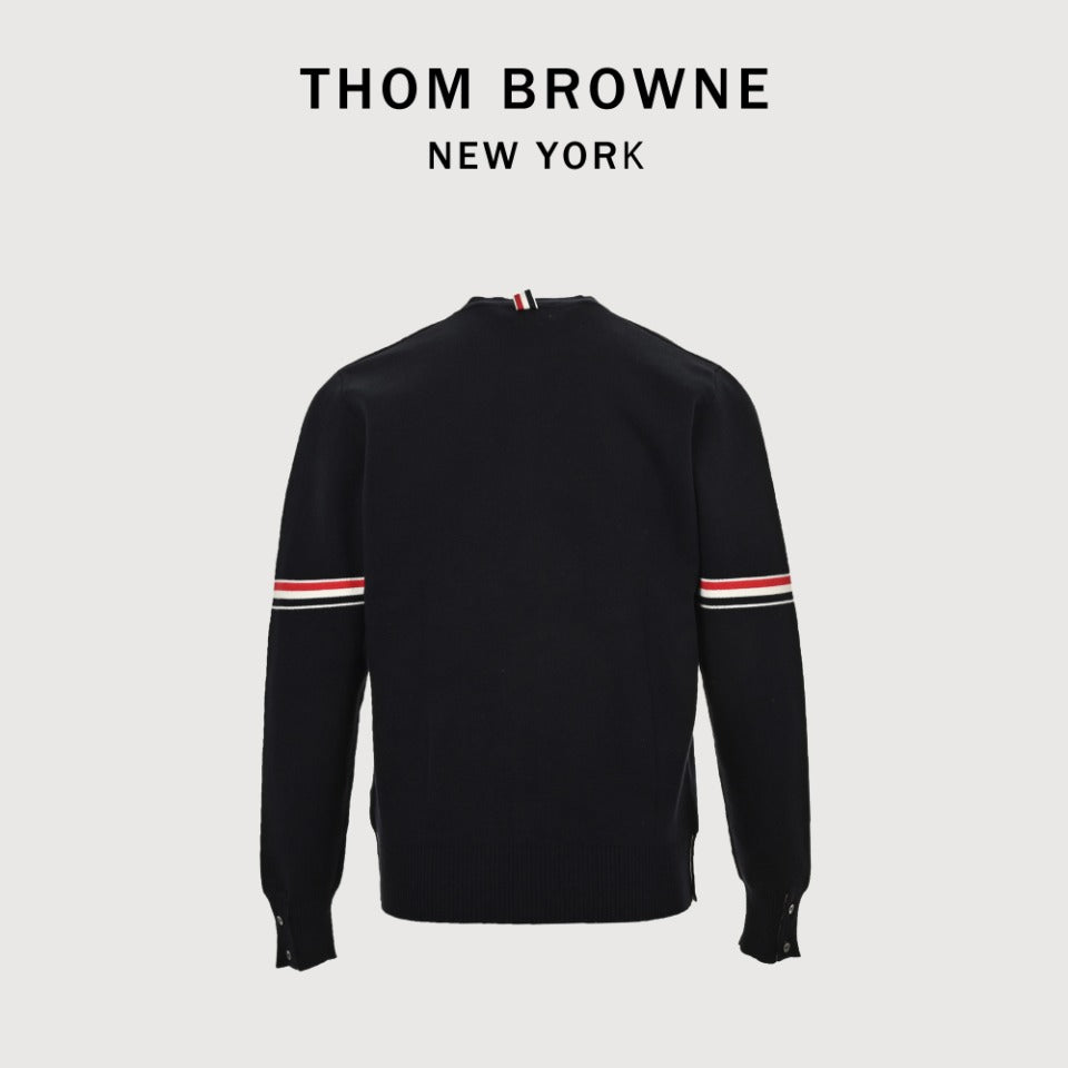 Thom Browne Black Dual-Sleeve Stripe V-Neck Cardigan