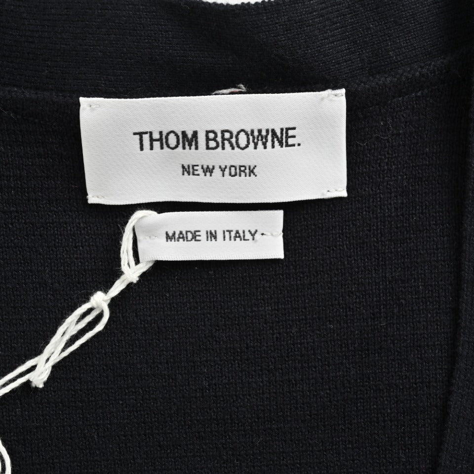 Thom Browne Black Dual-Sleeve Stripe V-Neck Cardigan