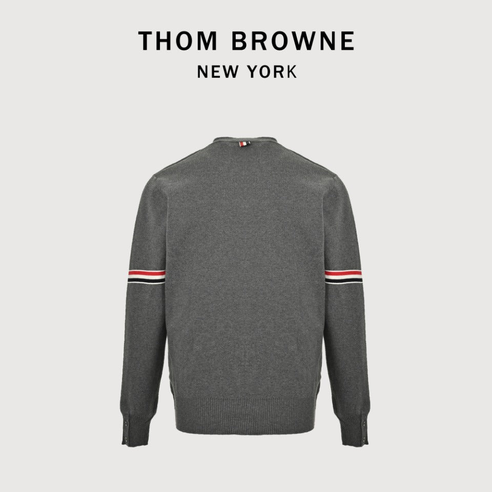Thom Browne Dark Gray Dual-Sleeve Stripe V-Neck Cardigan
