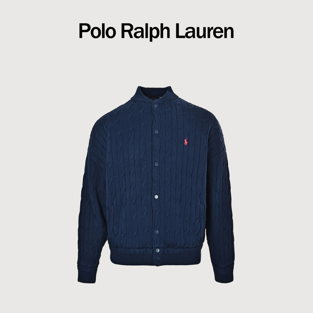 Ralph Lauren Navy Padded Cable-Knit Button-Front Jacket