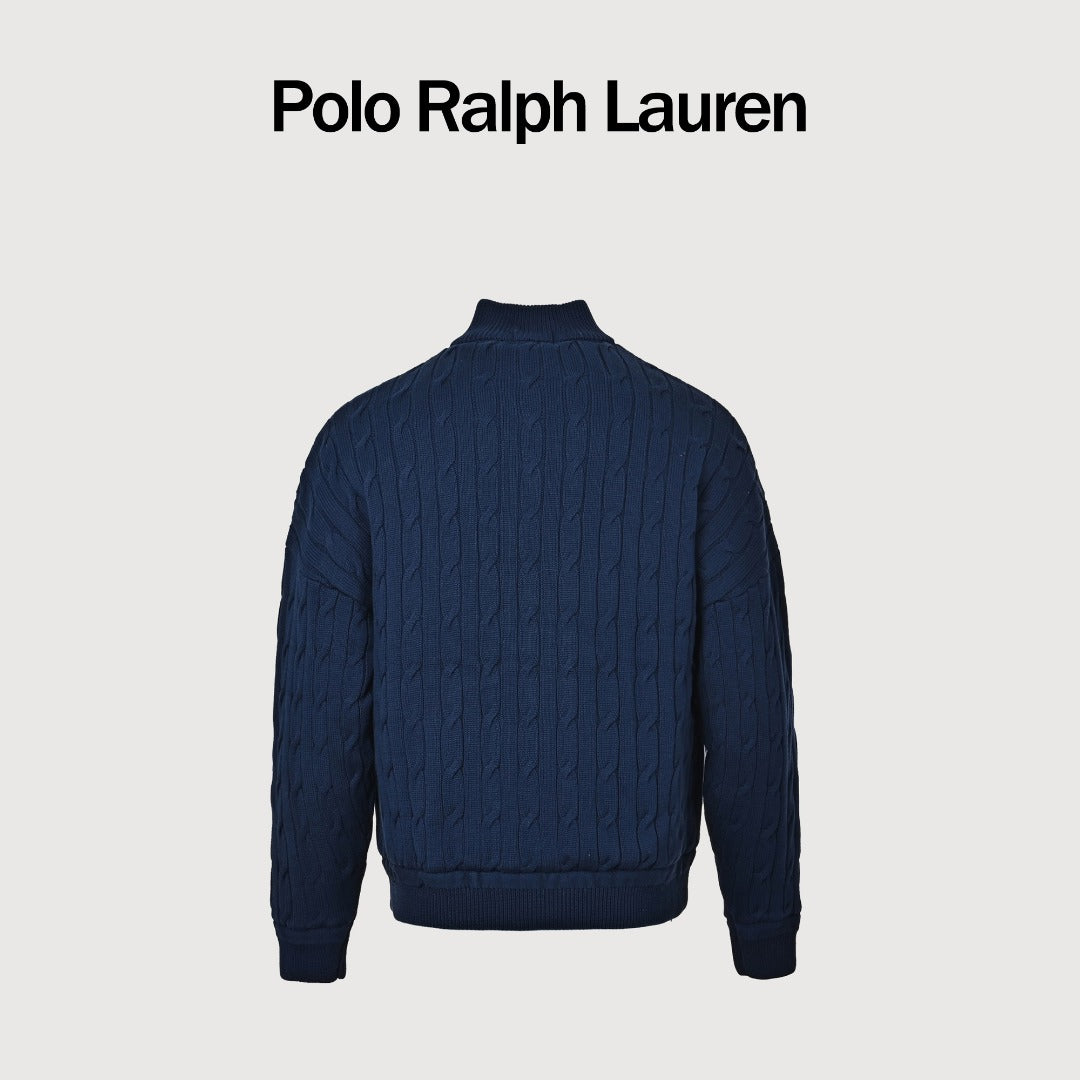 Ralph Lauren Navy Padded Cable-Knit Button-Front Jacket