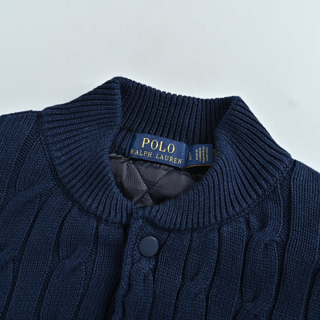 Ralph Lauren Navy Padded Cable-Knit Button-Front Jacket