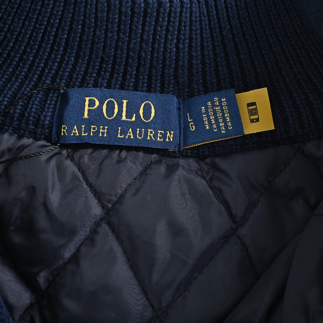 Ralph Lauren Navy Padded Cable-Knit Button-Front Jacket