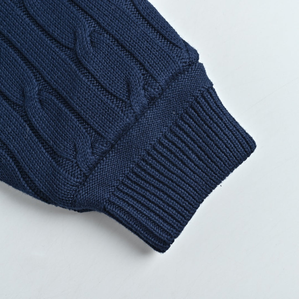 Ralph Lauren Navy Padded Cable-Knit Button-Front Jacket