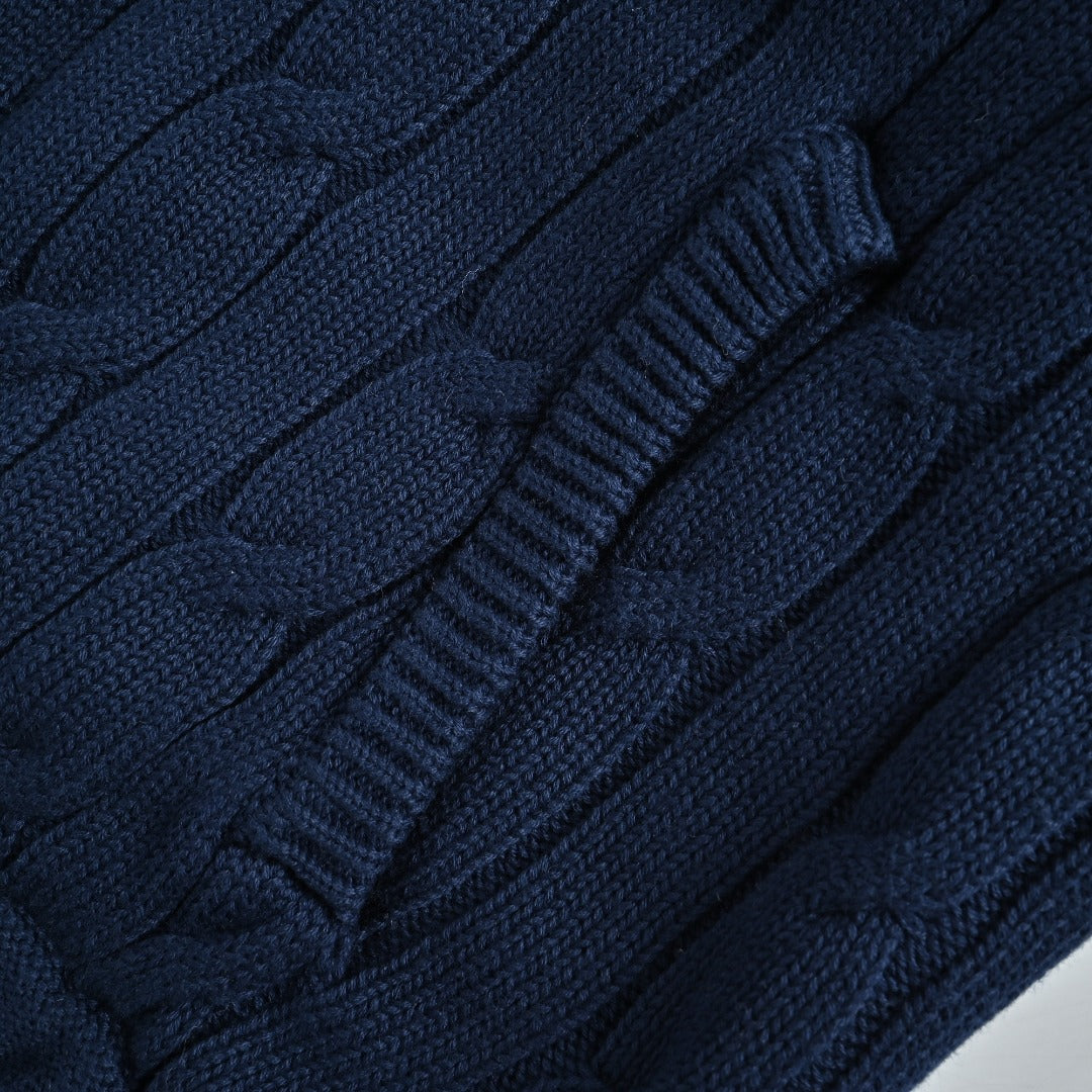 Ralph Lauren Navy Padded Cable-Knit Button-Front Jacket