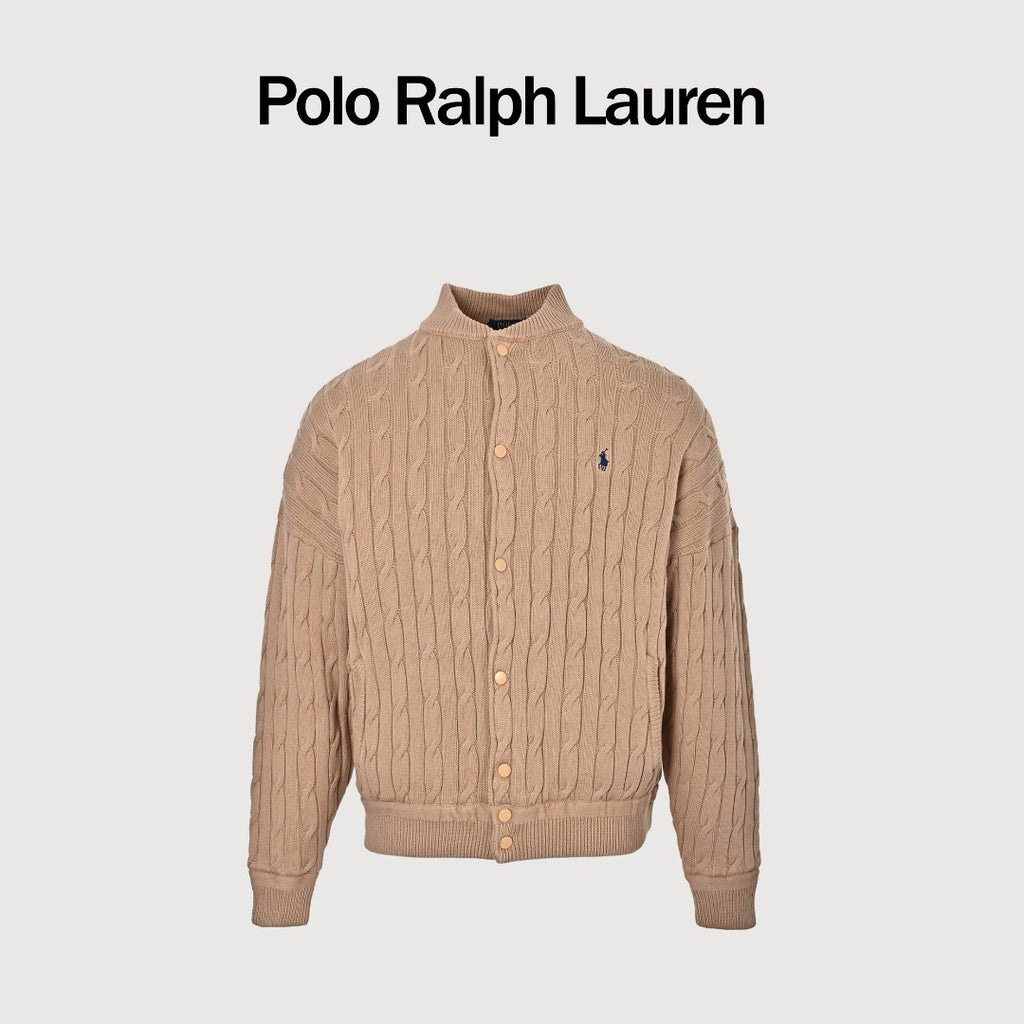 Ralph Lauren Camel Padded Cable-Knit Button-Front Jacket