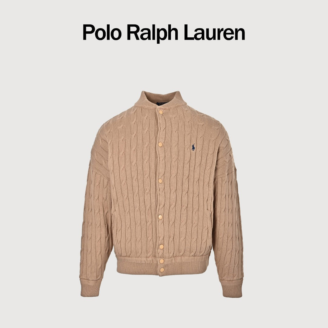 Ralph Lauren Camel Padded Cable-Knit Button-Front Jacket