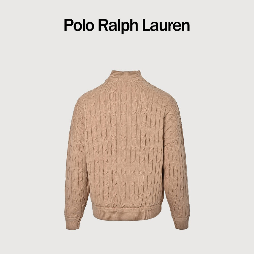 Ralph Lauren Camel Padded Cable-Knit Button-Front Jacket