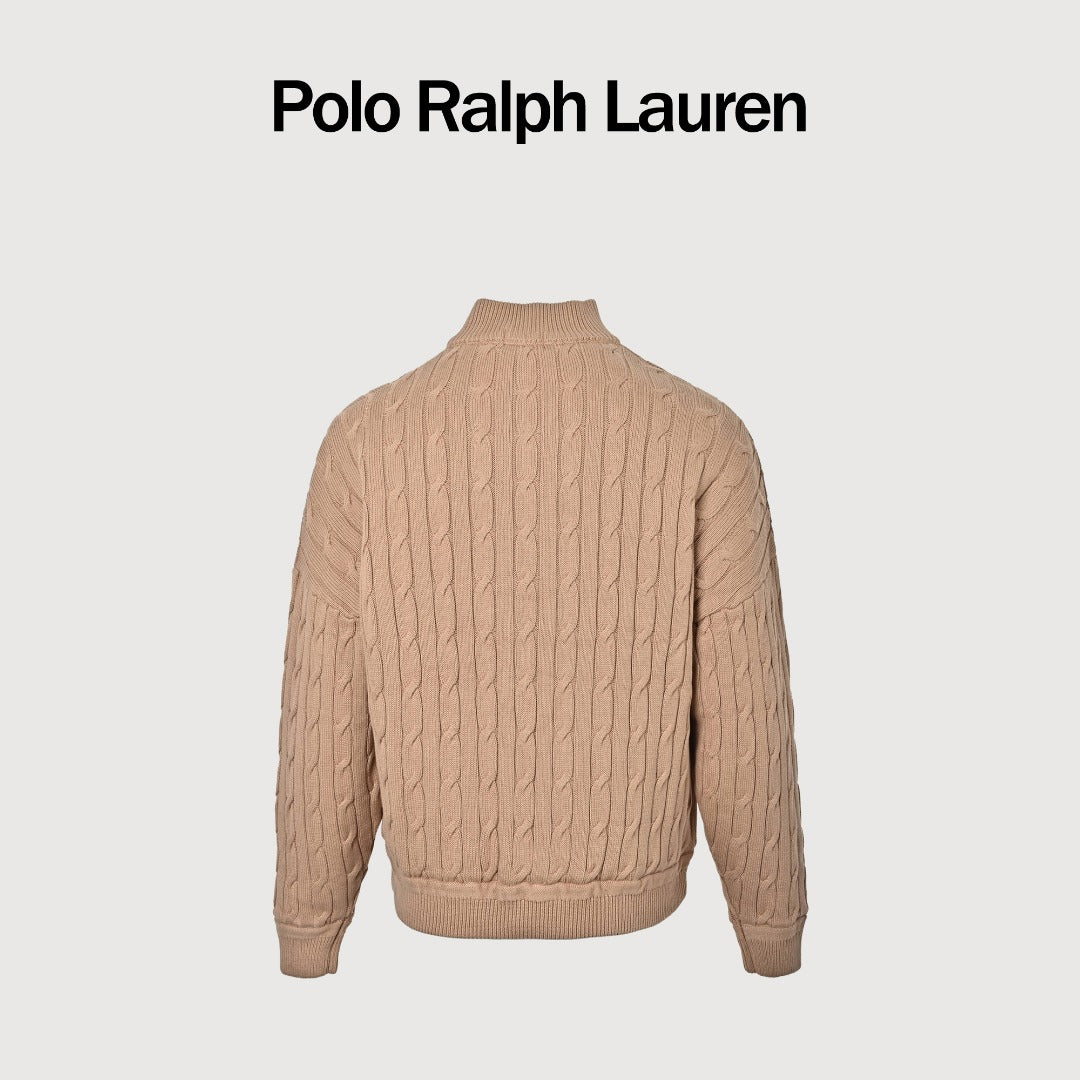 Ralph Lauren Camel Padded Cable-Knit Button-Front Jacket