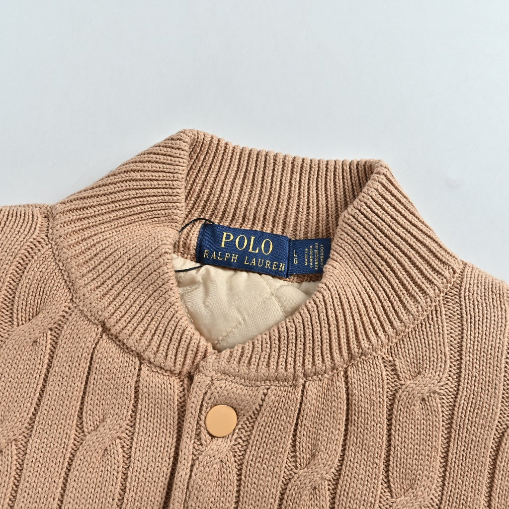 Ralph Lauren Camel Padded Cable-Knit Button-Front Jacket
