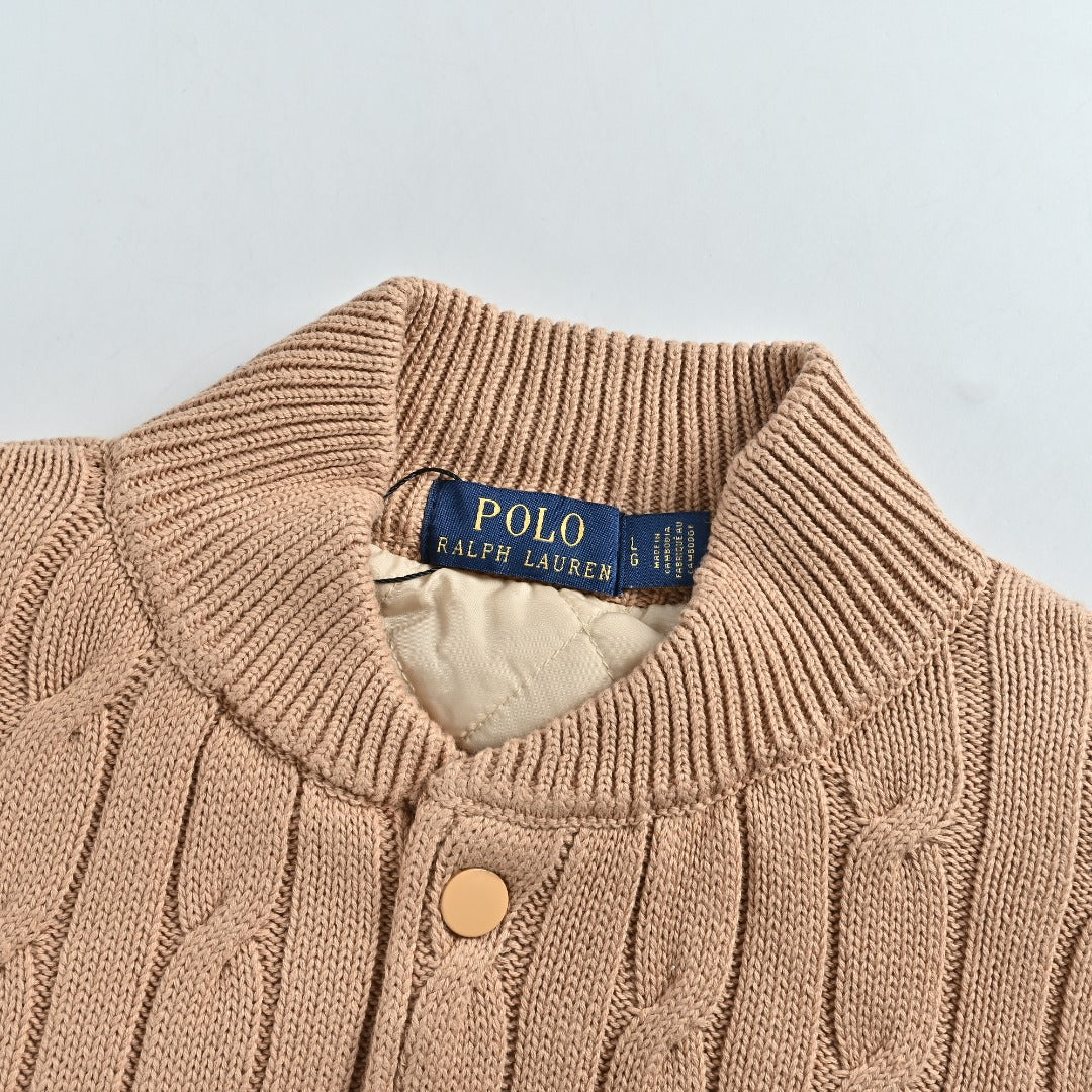 Ralph Lauren Camel Padded Cable-Knit Button-Front Jacket