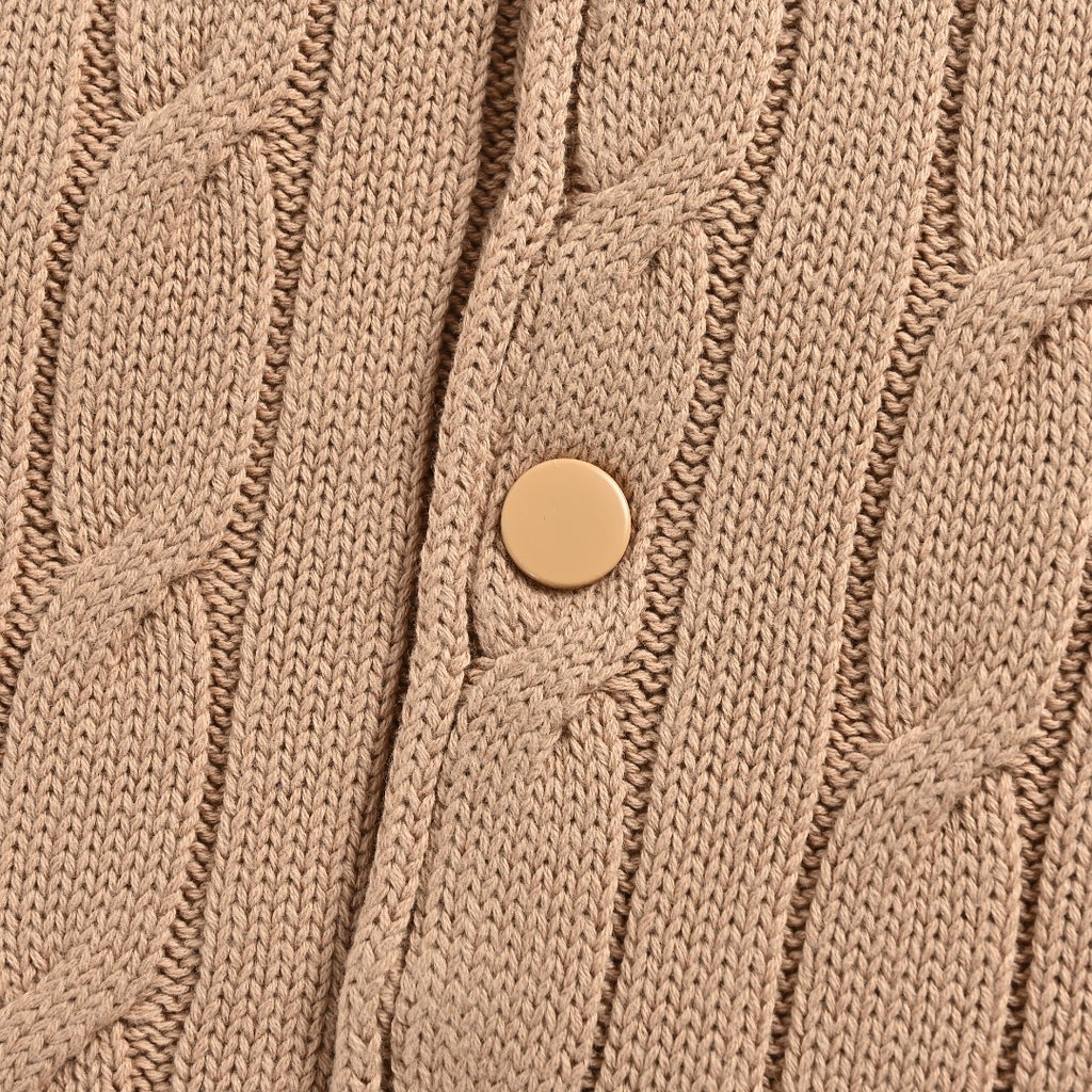 Ralph Lauren Camel Padded Cable-Knit Button-Front Jacket