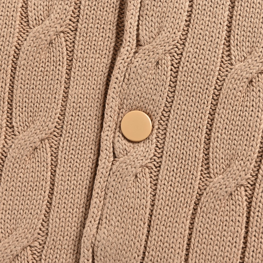 Ralph Lauren Camel Padded Cable-Knit Button-Front Jacket