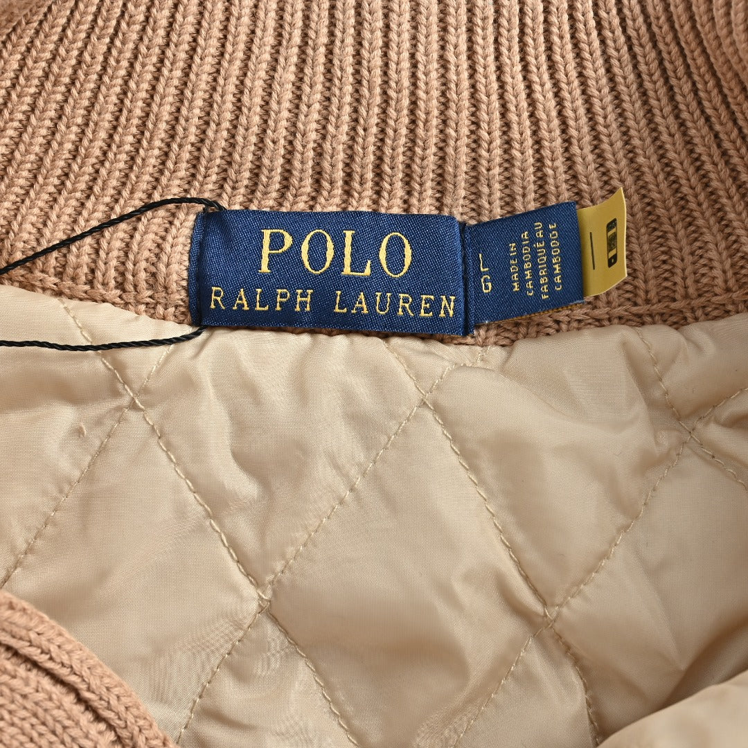 Ralph Lauren Camel Padded Cable-Knit Button-Front Jacket