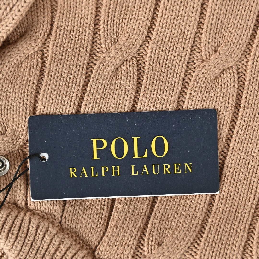 Ralph Lauren Camel Padded Cable-Knit Button-Front Jacket