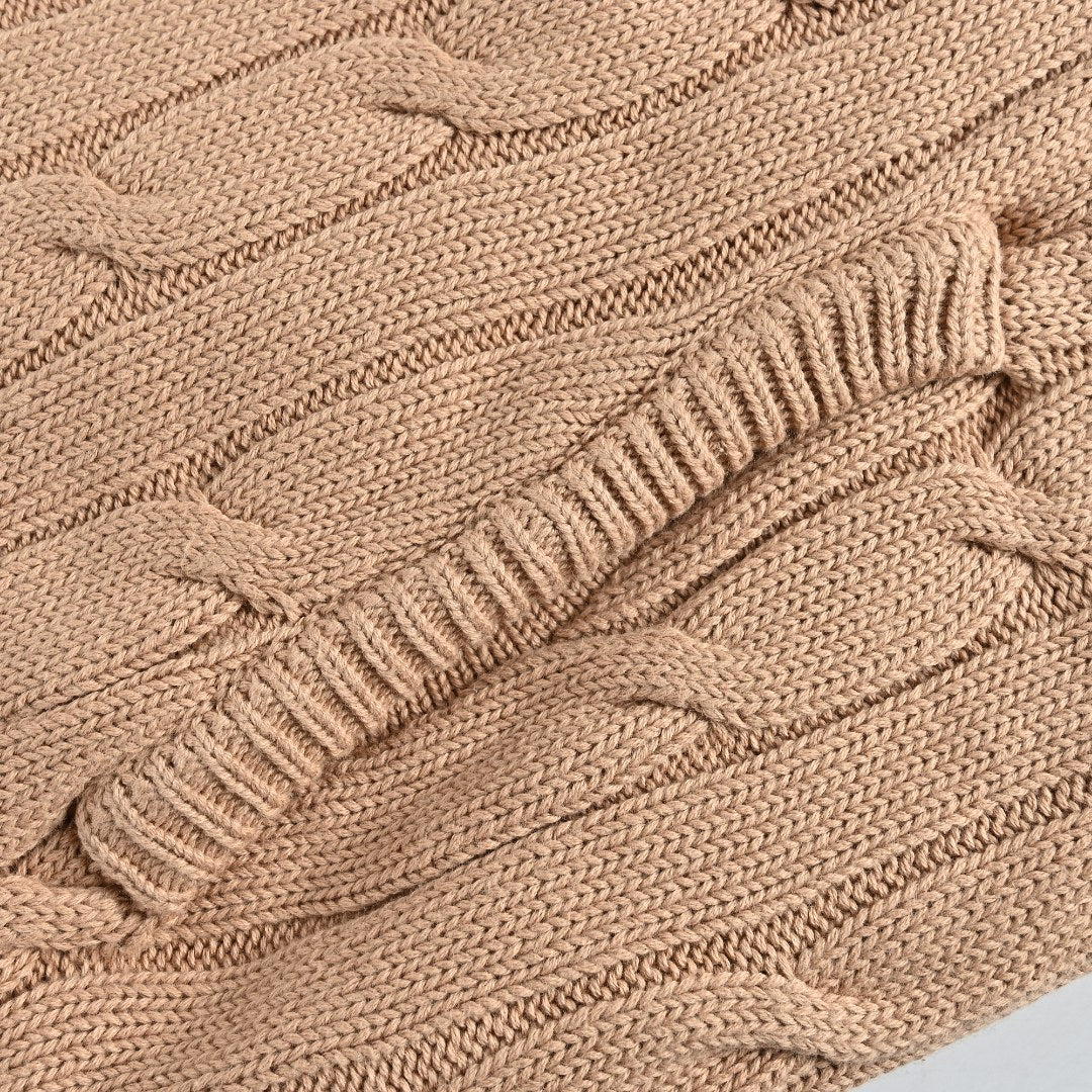 Ralph Lauren Camel Padded Cable-Knit Button-Front Jacket