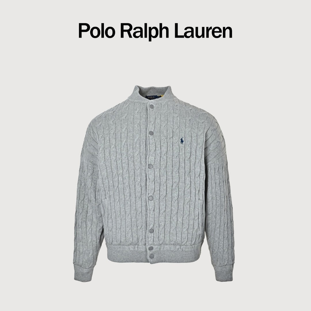 Ralph Lauren Gray Padded Cable-Knit Button-Front Jacket