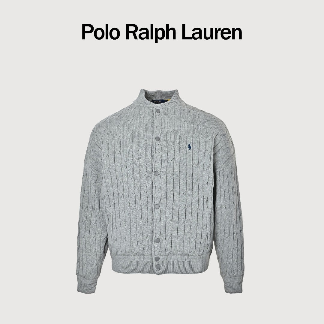 Ralph Lauren Gray Padded Cable-Knit Button-Front Jacket