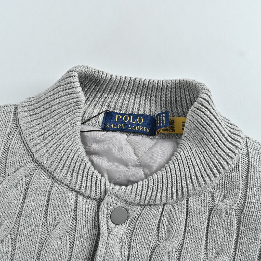 Ralph Lauren Gray Padded Cable-Knit Button-Front Jacket