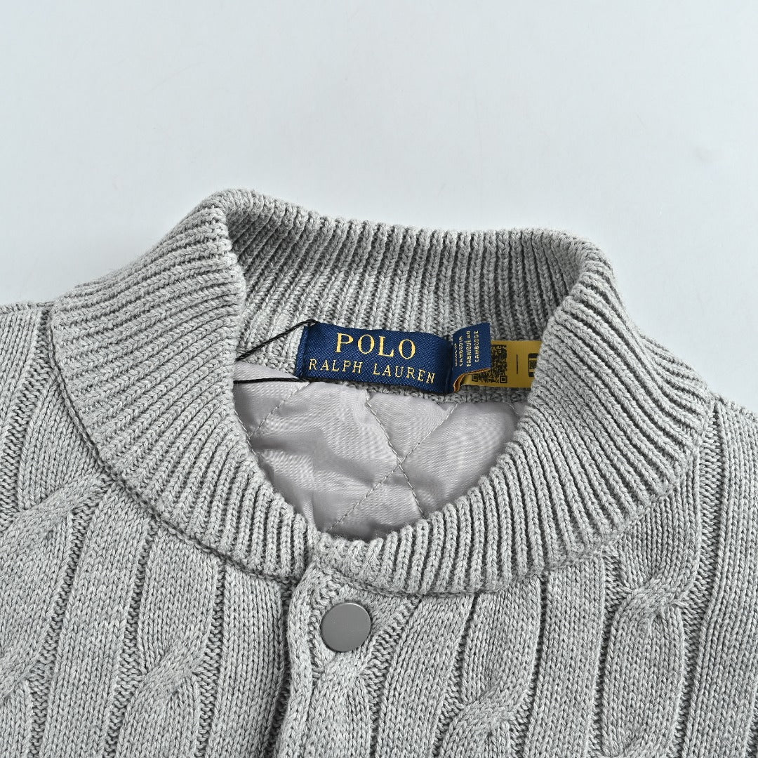 Ralph Lauren Gray Padded Cable-Knit Button-Front Jacket