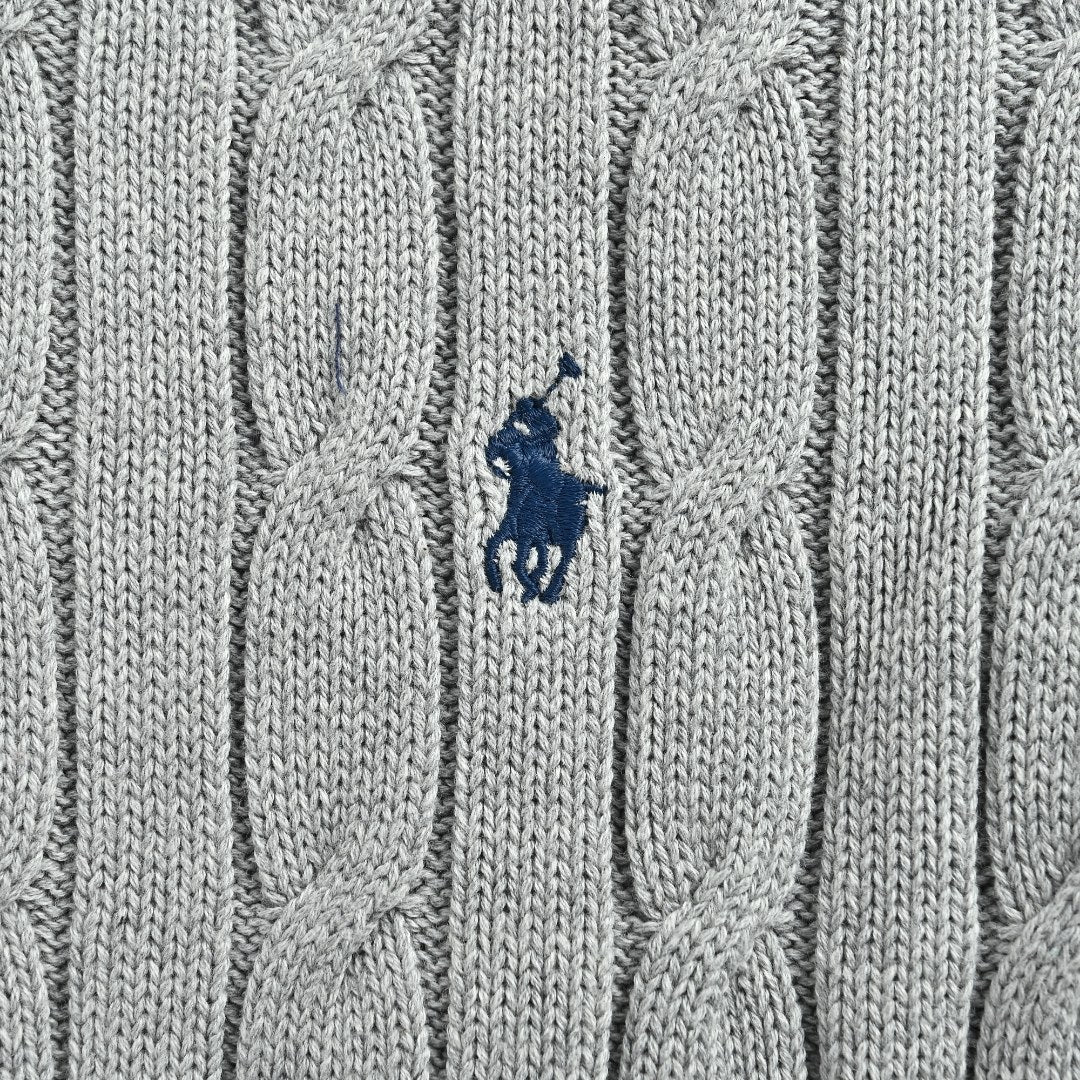 Ralph Lauren Gray Padded Cable-Knit Button-Front Jacket