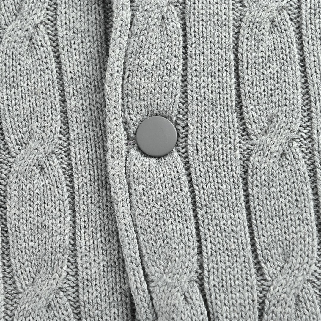 Ralph Lauren Gray Padded Cable-Knit Button-Front Jacket