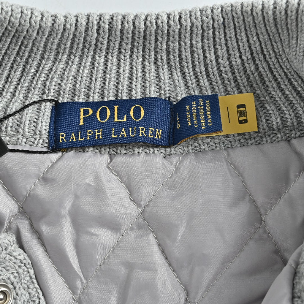 Ralph Lauren Gray Padded Cable-Knit Button-Front Jacket