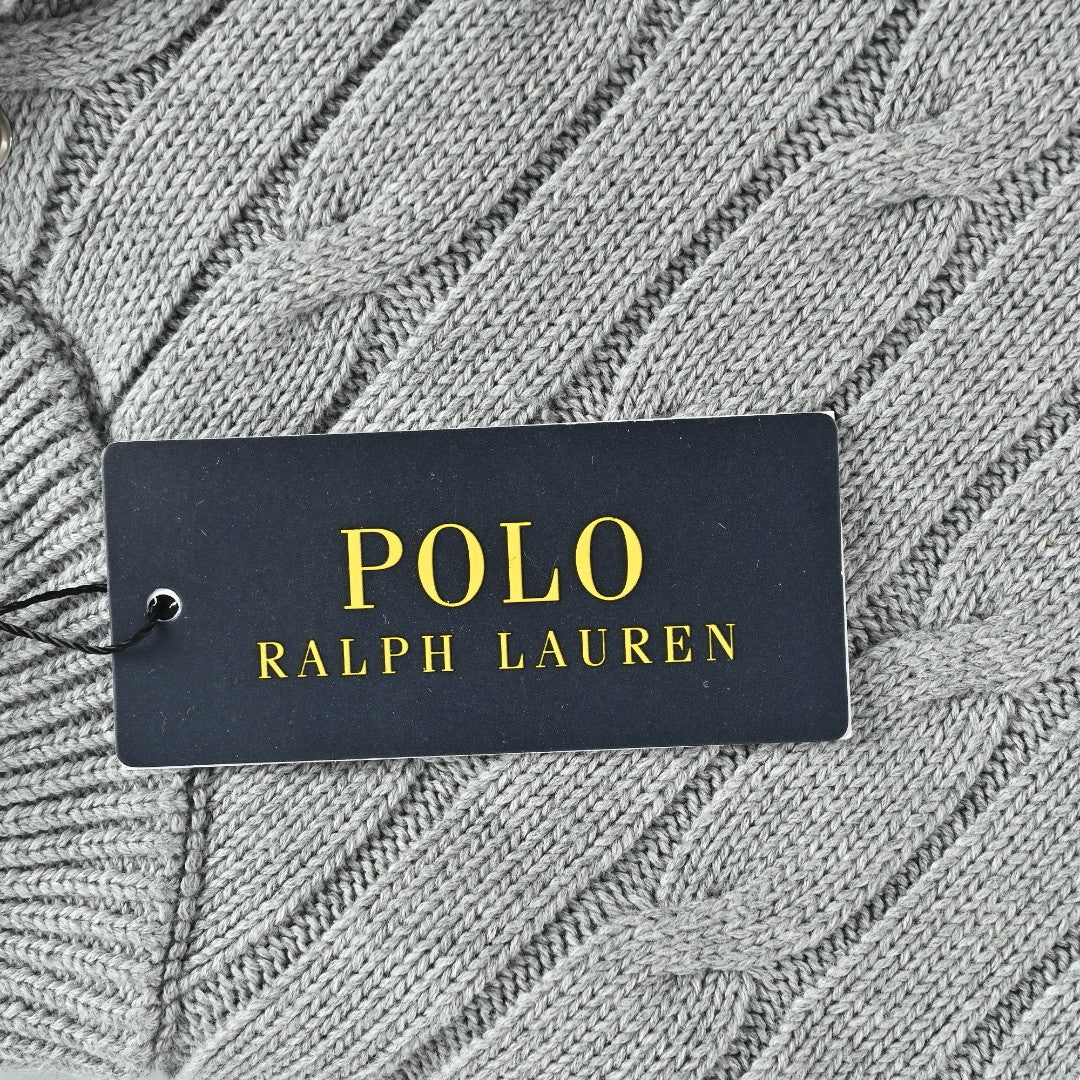 Ralph Lauren Gray Padded Cable-Knit Button-Front Jacket