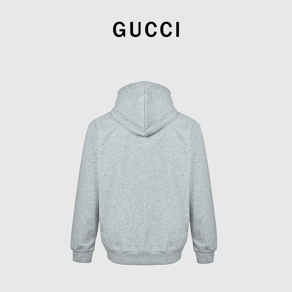 Gucci Light Gray Embroidered Logo Zip-Up Hoodie