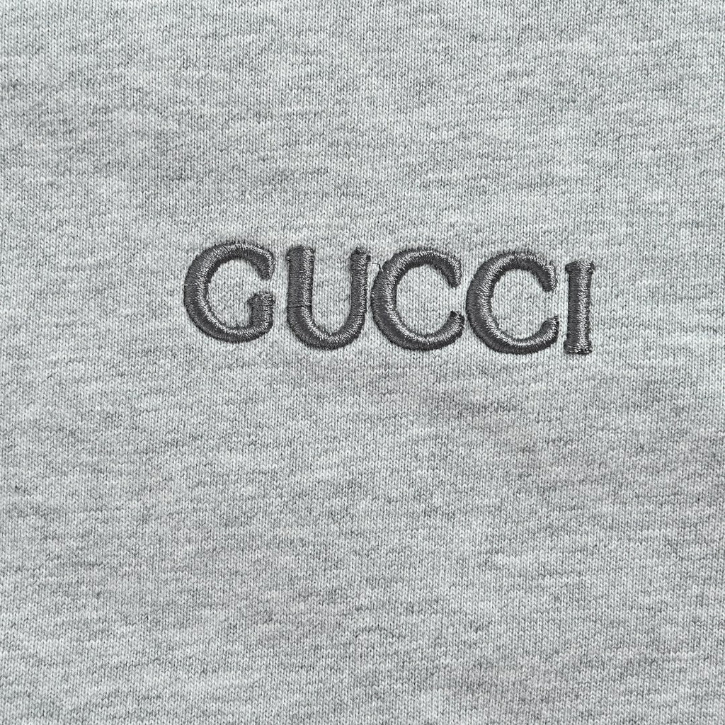 Gucci Light Gray Embroidered Logo Zip-Up Hoodie