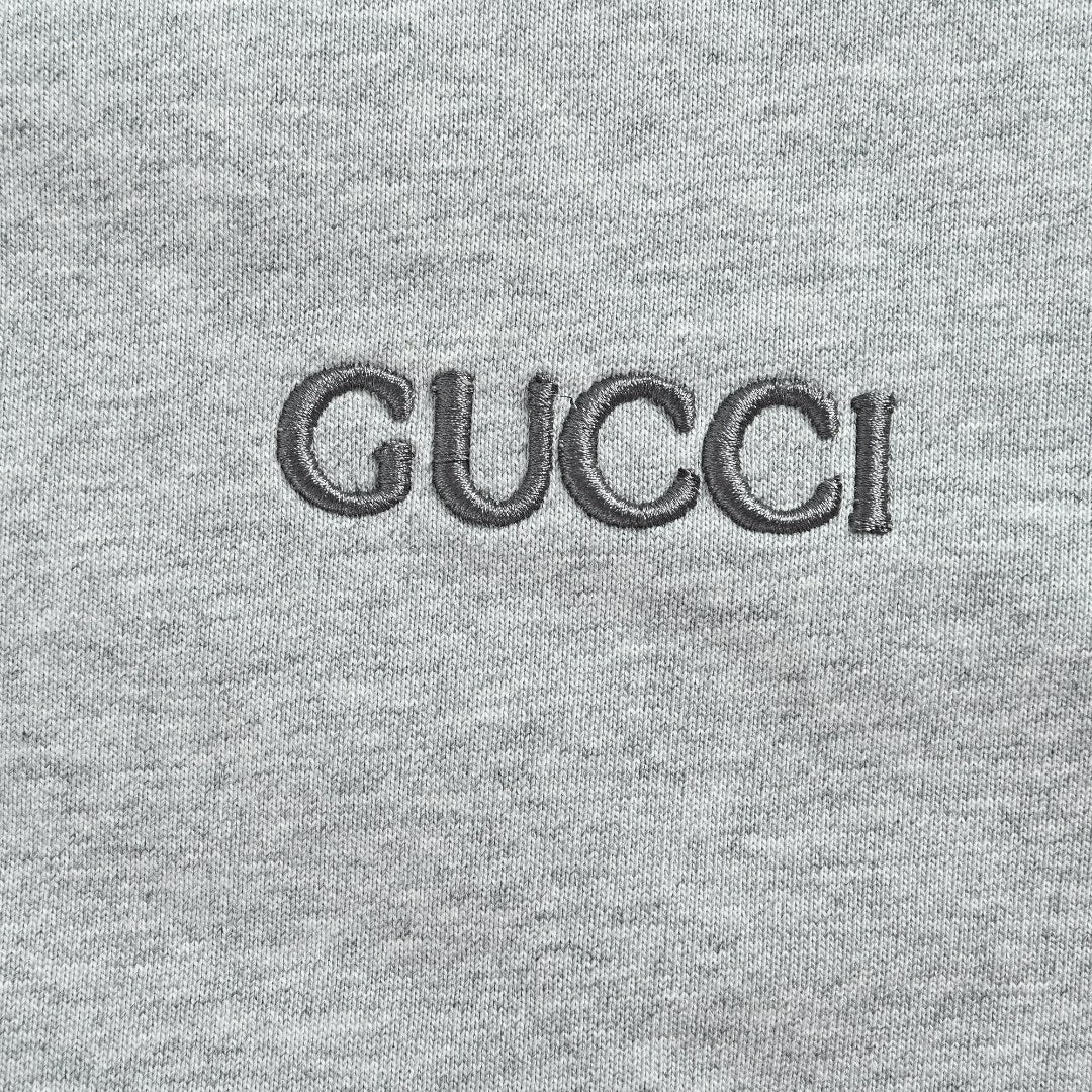 Gucci Light Gray Embroidered Logo Zip-Up Hoodie