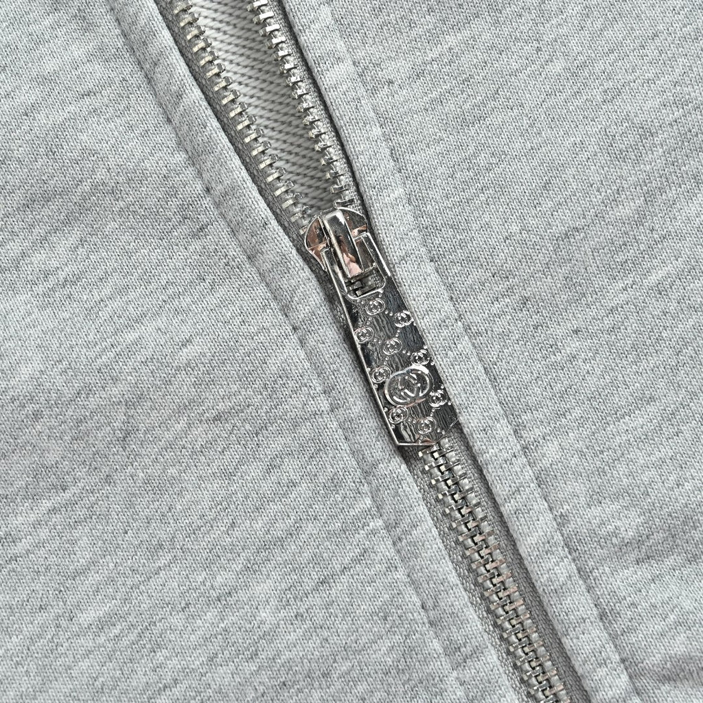 Gucci Light Gray Embroidered Logo Zip-Up Hoodie