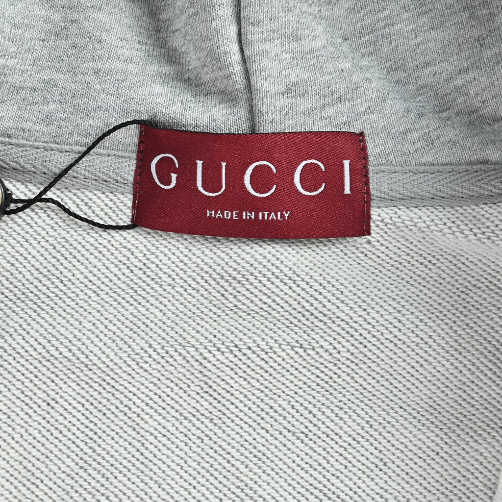 Gucci Light Gray Embroidered Logo Zip-Up Hoodie