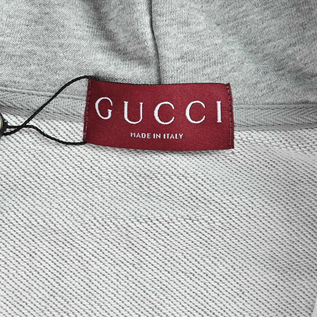 Gucci Light Gray Embroidered Logo Zip-Up Hoodie