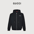 Gucci Black Embroidered Logo Zip-Up Hoodie