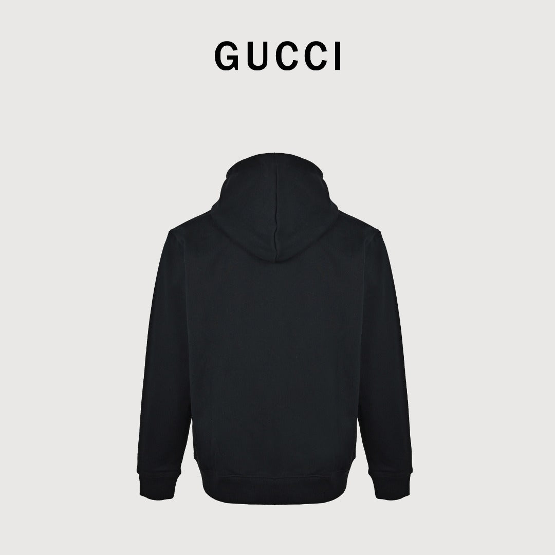Gucci Black Embroidered Logo Zip-Up Hoodie
