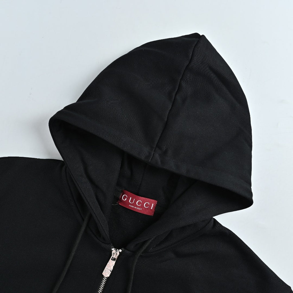 Gucci Black Embroidered Logo Zip-Up Hoodie