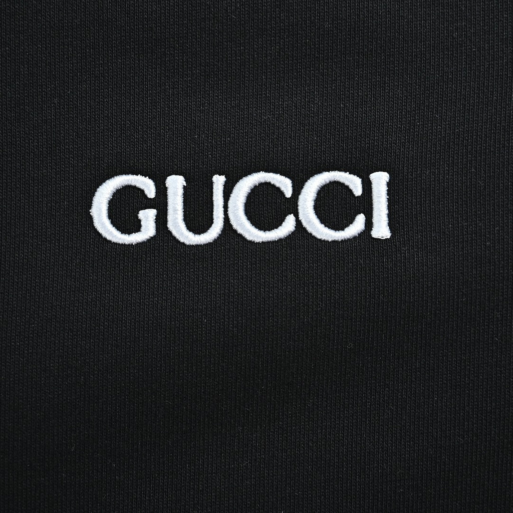 Gucci Black Embroidered Logo Zip-Up Hoodie